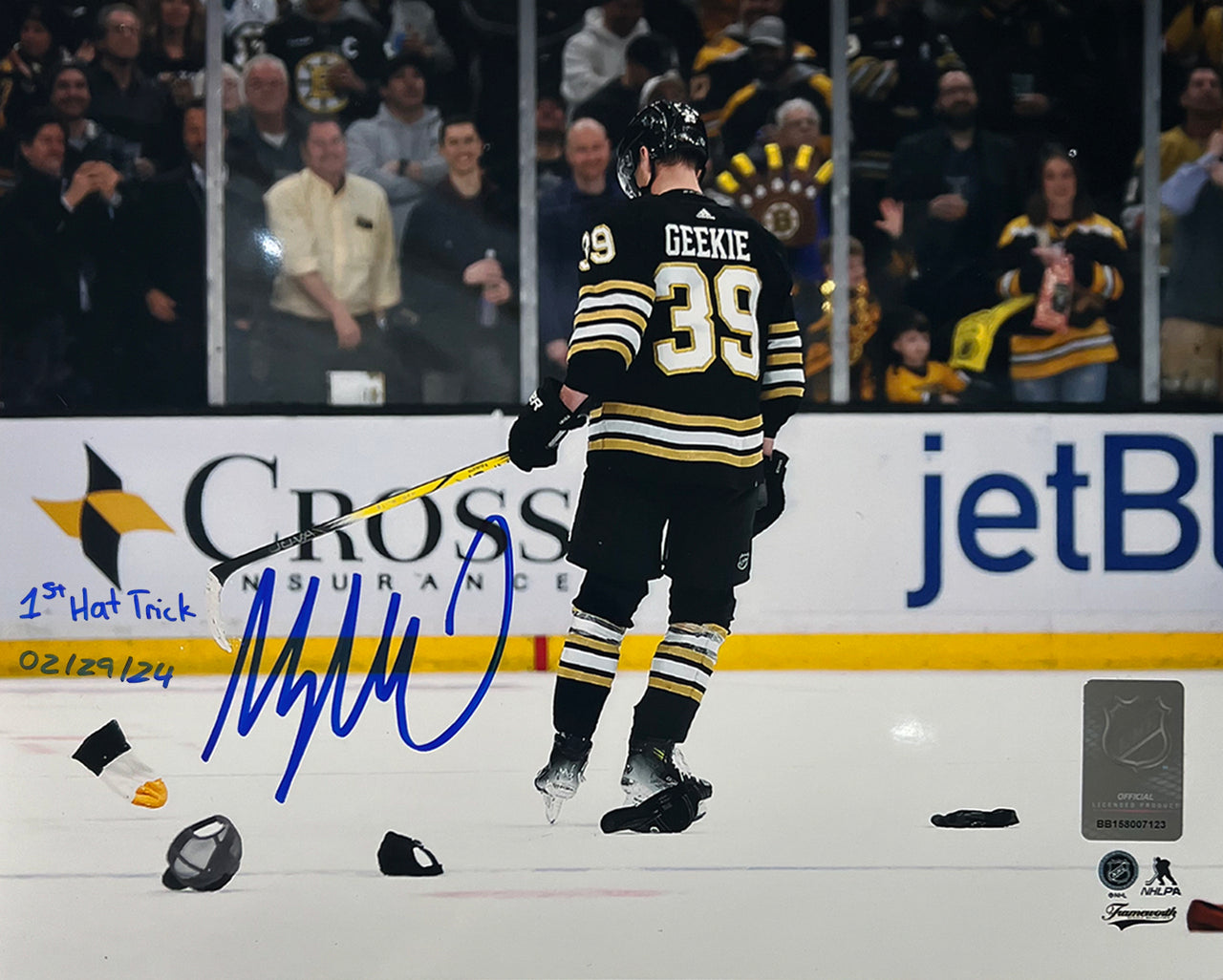 Morgan Geekie Hat Trick Boston Bruins Autographed 11" x 14" Hockey Photo - 1st Hat Trick