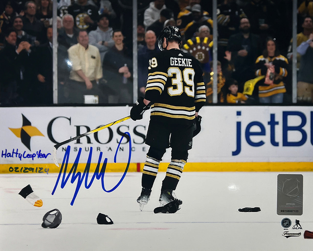 Morgan Geekie Hat Trick Boston Bruins Autographed 11" x 14" Hockey Photo - Hatty Leap Year