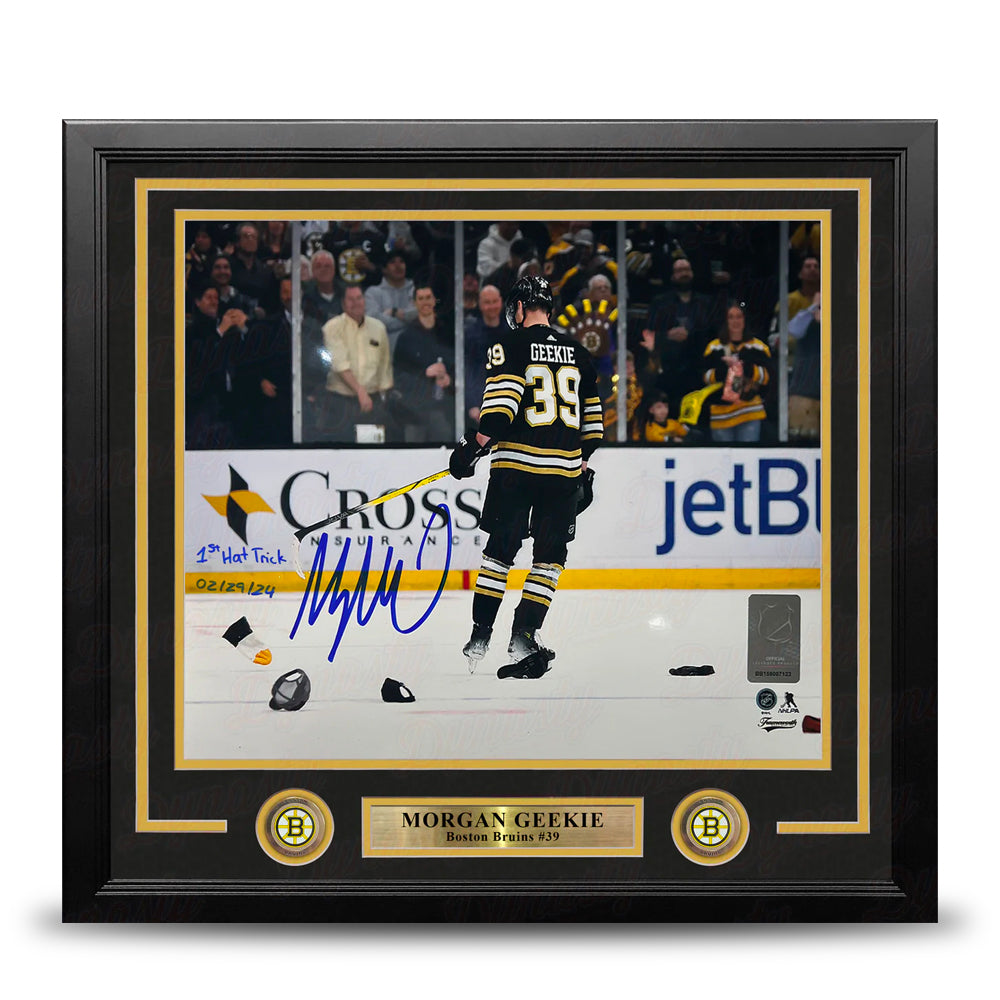 Morgan Geekie Hat Trick Boston Bruins Autographed 11" x 14" Framed Hockey Photo - 1st Hat Trick