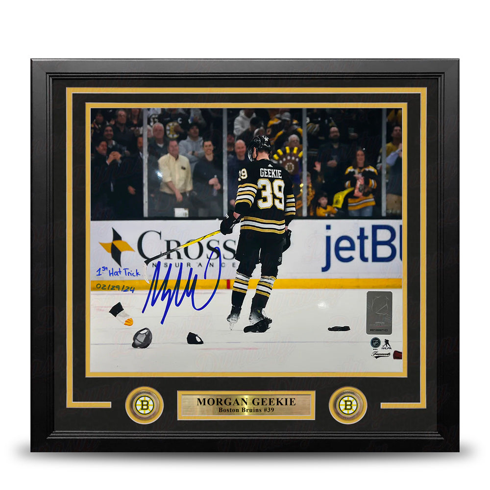 Morgan Geekie Hat Trick Boston Bruins Autographed 11" x 14" Framed Hockey Photo - 1st Hat Trick