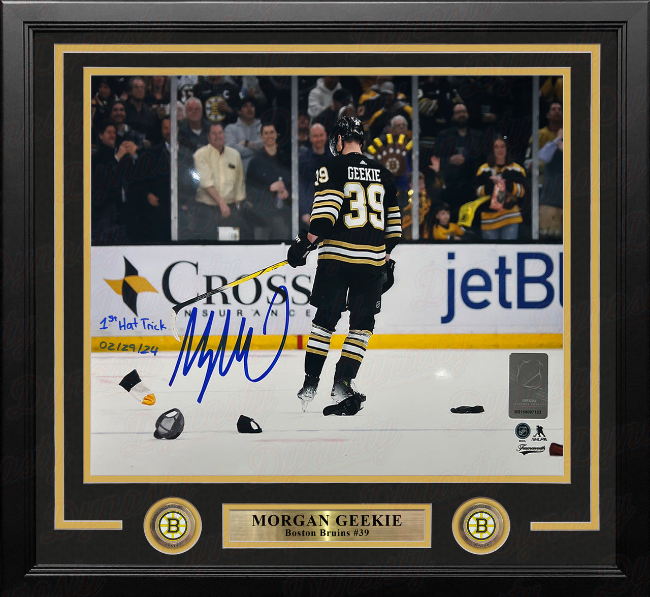 Morgan Geekie Hat Trick Boston Bruins Autographed 11" x 14" Framed Hockey Photo - 1st Hat Trick