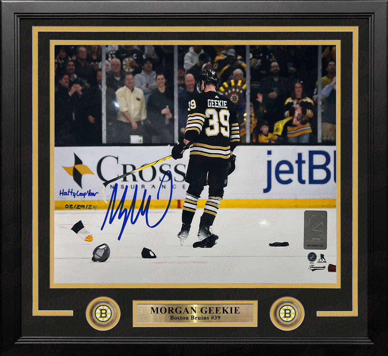 Morgan Geekie Hat Trick Boston Bruins Autographed 11" x 14" Framed Hockey Photo - Hatty Leap Year