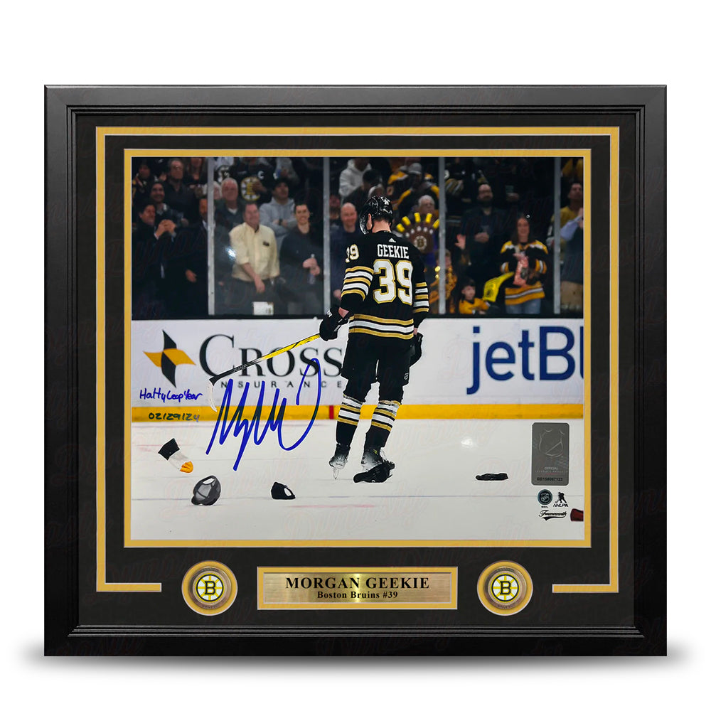 Morgan Geekie Hat Trick Boston Bruins Autographed 11" x 14" Framed Hockey Photo - Hatty Leap Year
