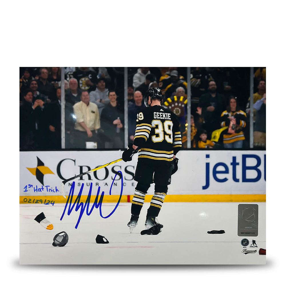 Morgan Geekie Hat Trick Boston Bruins Autographed 11" x 14" Hockey Photo - 1st Hat Trick