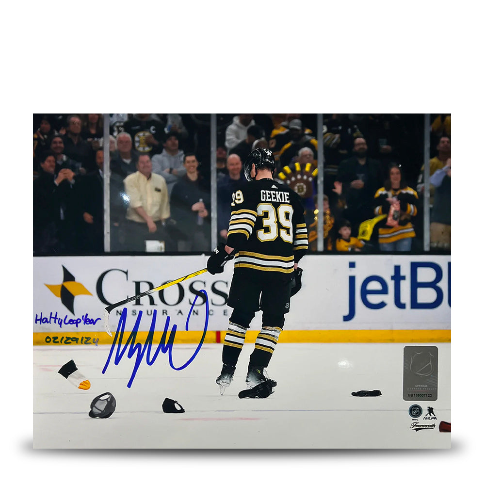 Morgan Geekie Hat Trick Boston Bruins Autographed 11" x 14" Hockey Photo - Hatty Leap Year