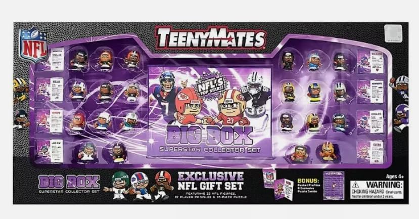 NFL TeenyMates 2024 Big Box Superstar Collector Set 22 Piece Gift Set + 35 Profile Cards Puzzle