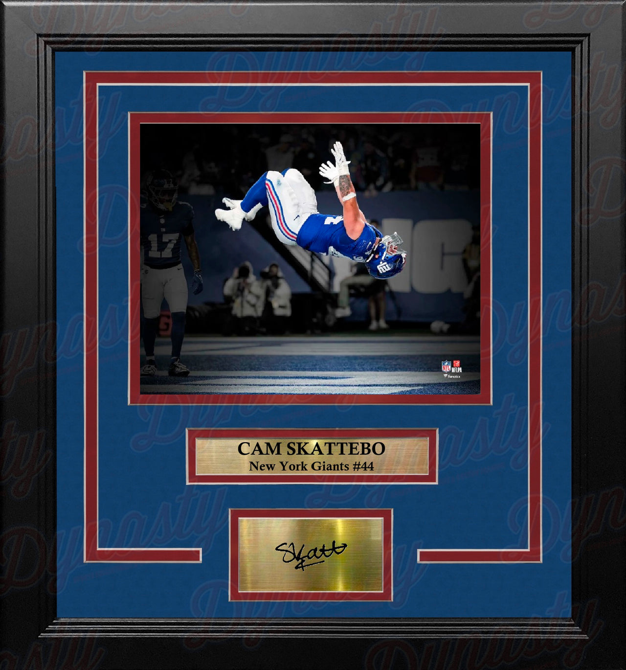 Cam Skattebo TD Celebration Backflip New York Giants 8" x 10" Framed Photo with Engraved Autograph