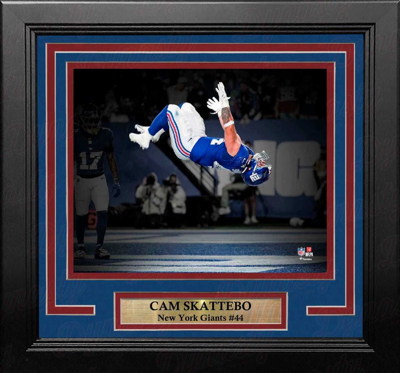 Cam Skattebo Touchdown Celebration Backflip New York Giants 8" x 10" Framed Blackout Football Photo