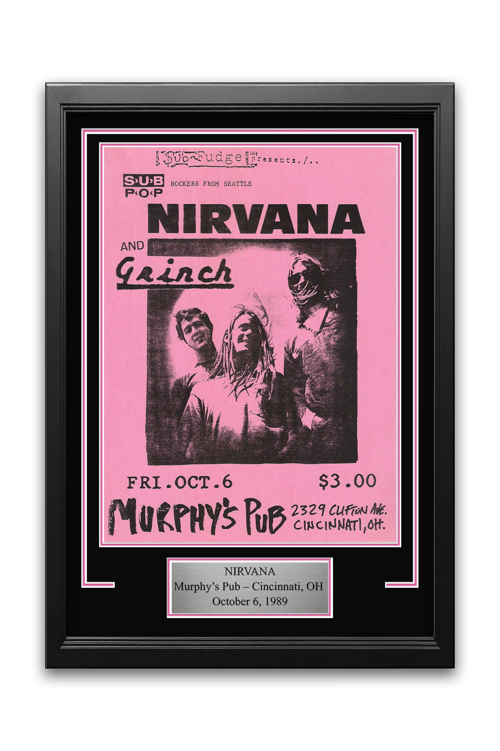 Nirvana Murphy's Pub 1989 Cincinnati Concert Poster Frame Kit