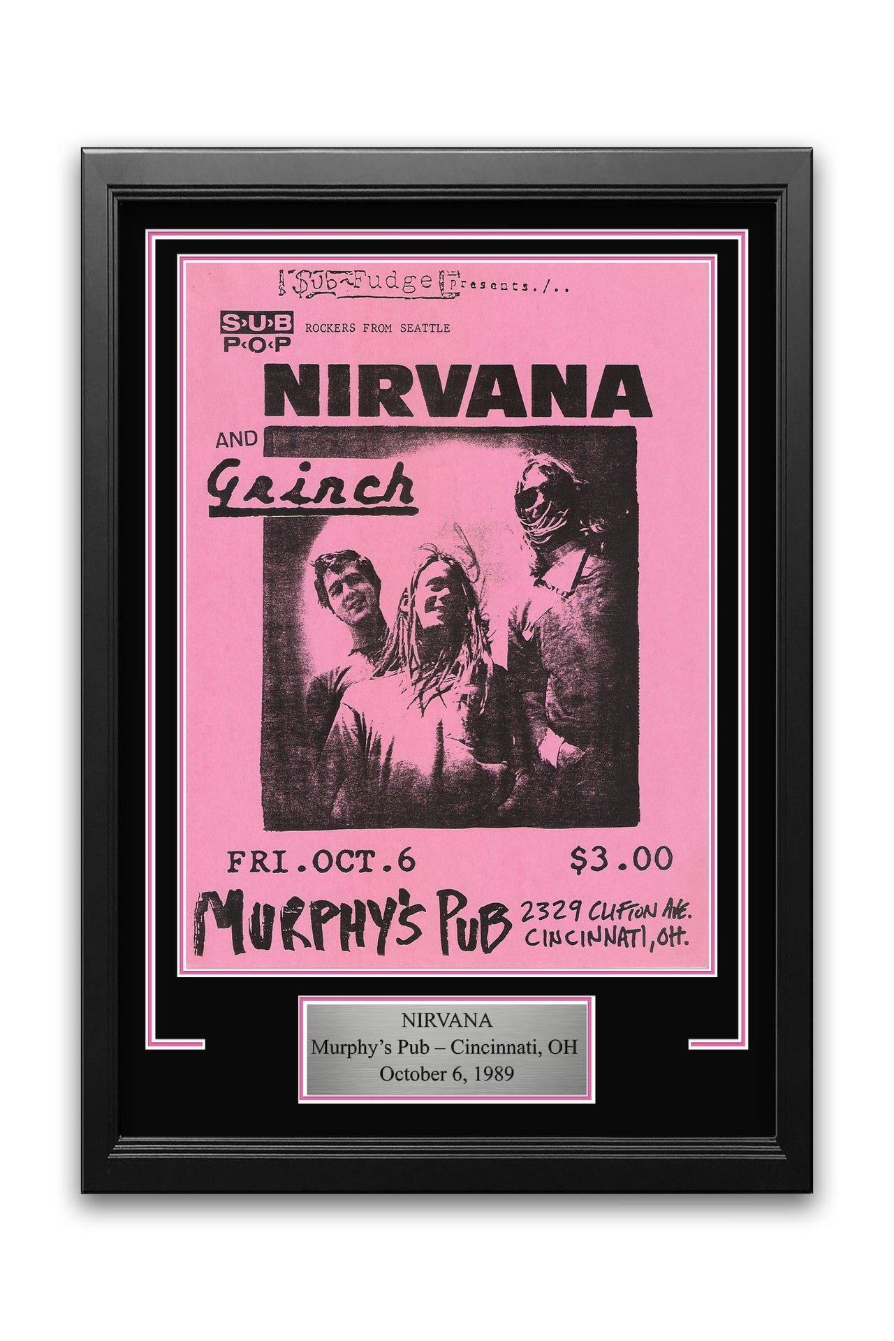 Nirvana Murphy’s Pub Cincinnati 1989 Concert Poster Frame Kit