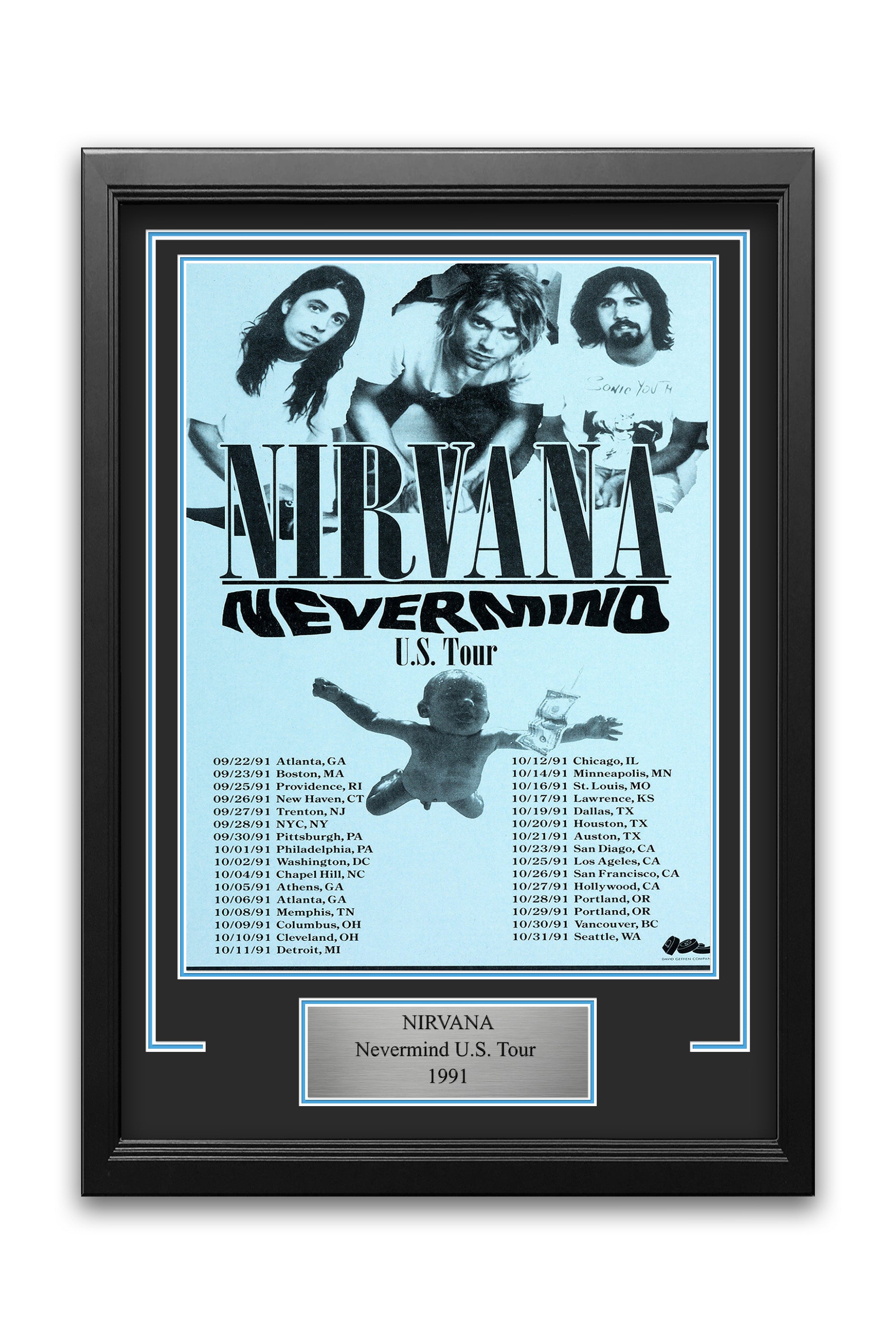 Nirvana Nevermind U.S. Tour 1991 Concert Poster Frame Kit