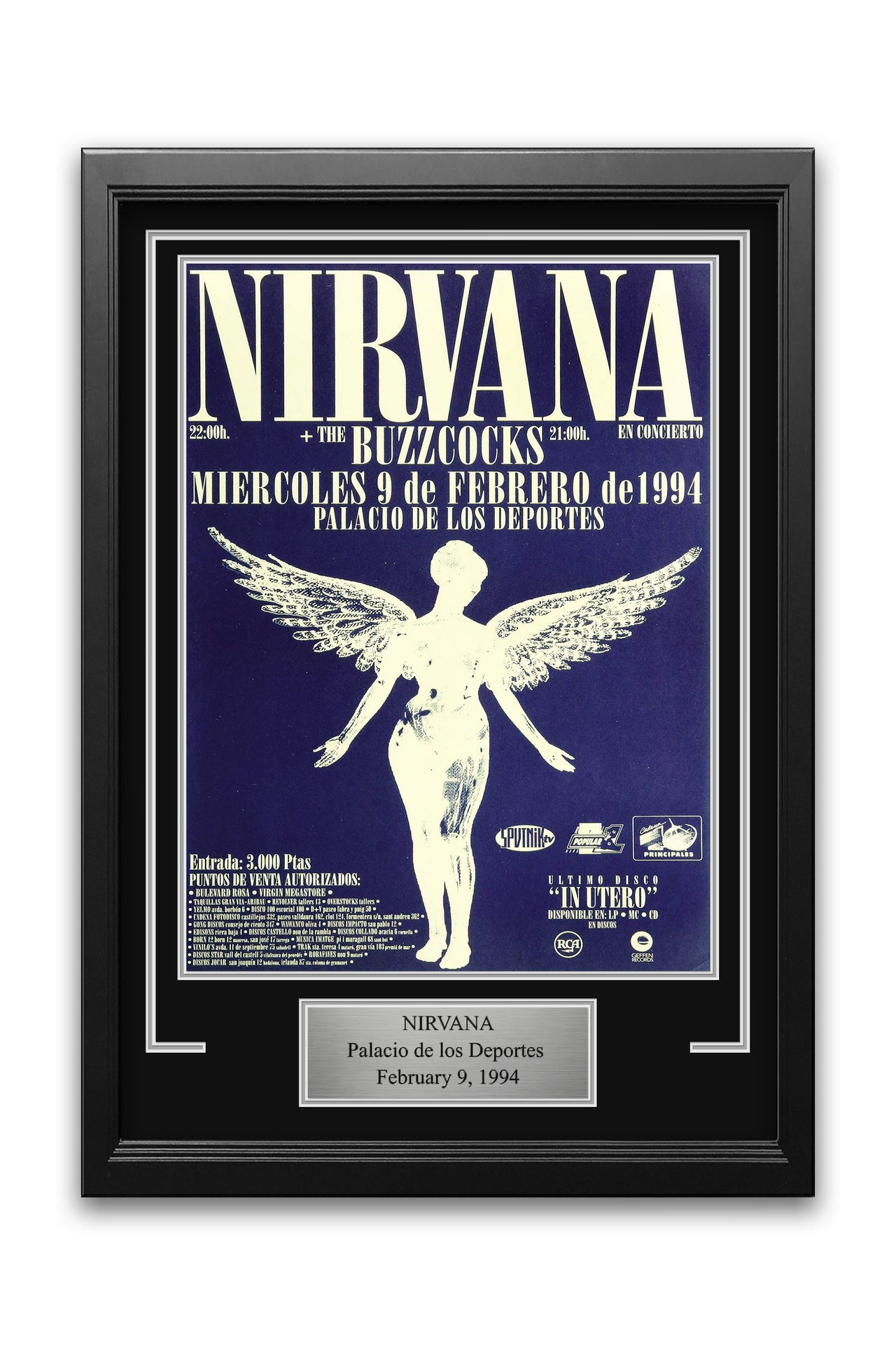Nirvana Palacio de los Deportes Madrid 1994 Concert Poster Frame Kit