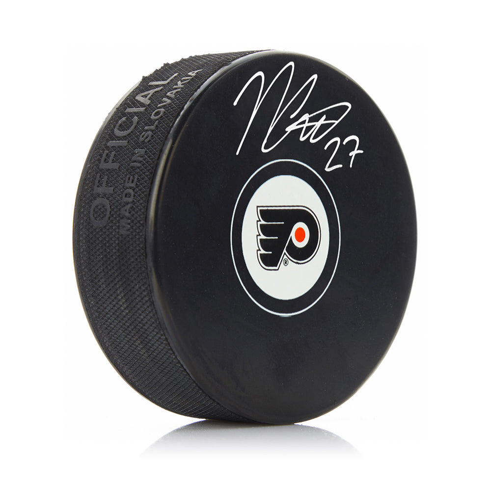 Noah Cates Autographed Philadelphia Flyers Hockey Logo Puck
