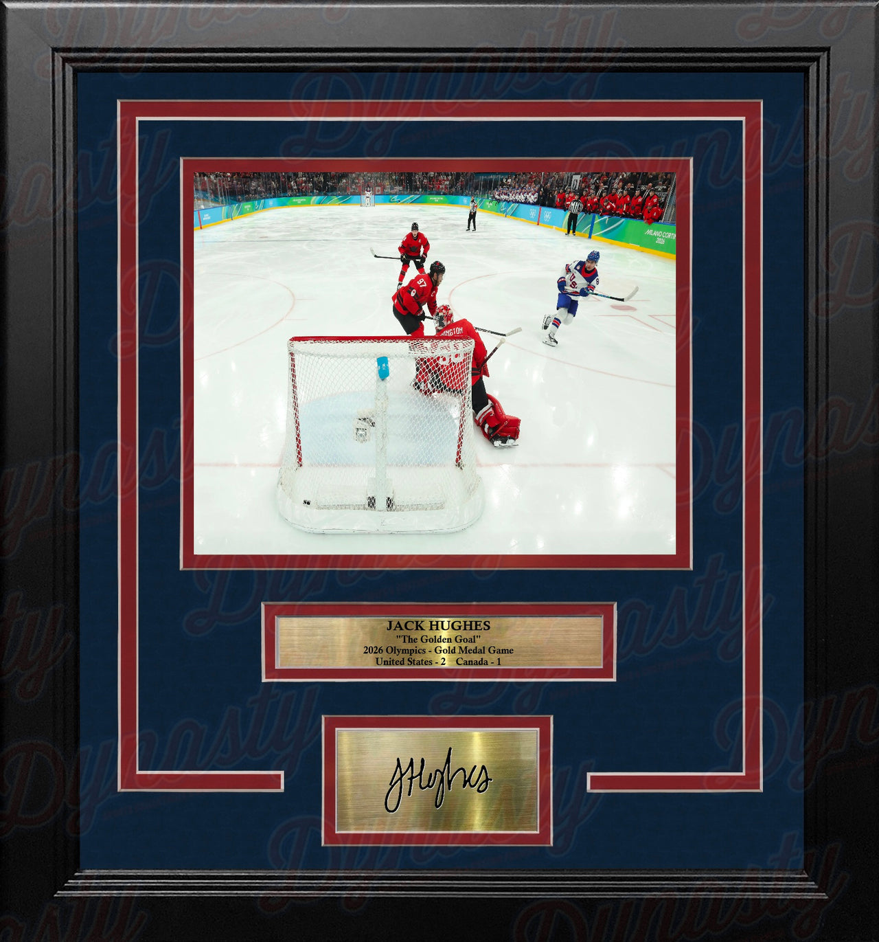 Jack Hughes Gold Medal Winning Goal 8" x 10" Framed Olympics Hockey Photo with Engraved Autograph