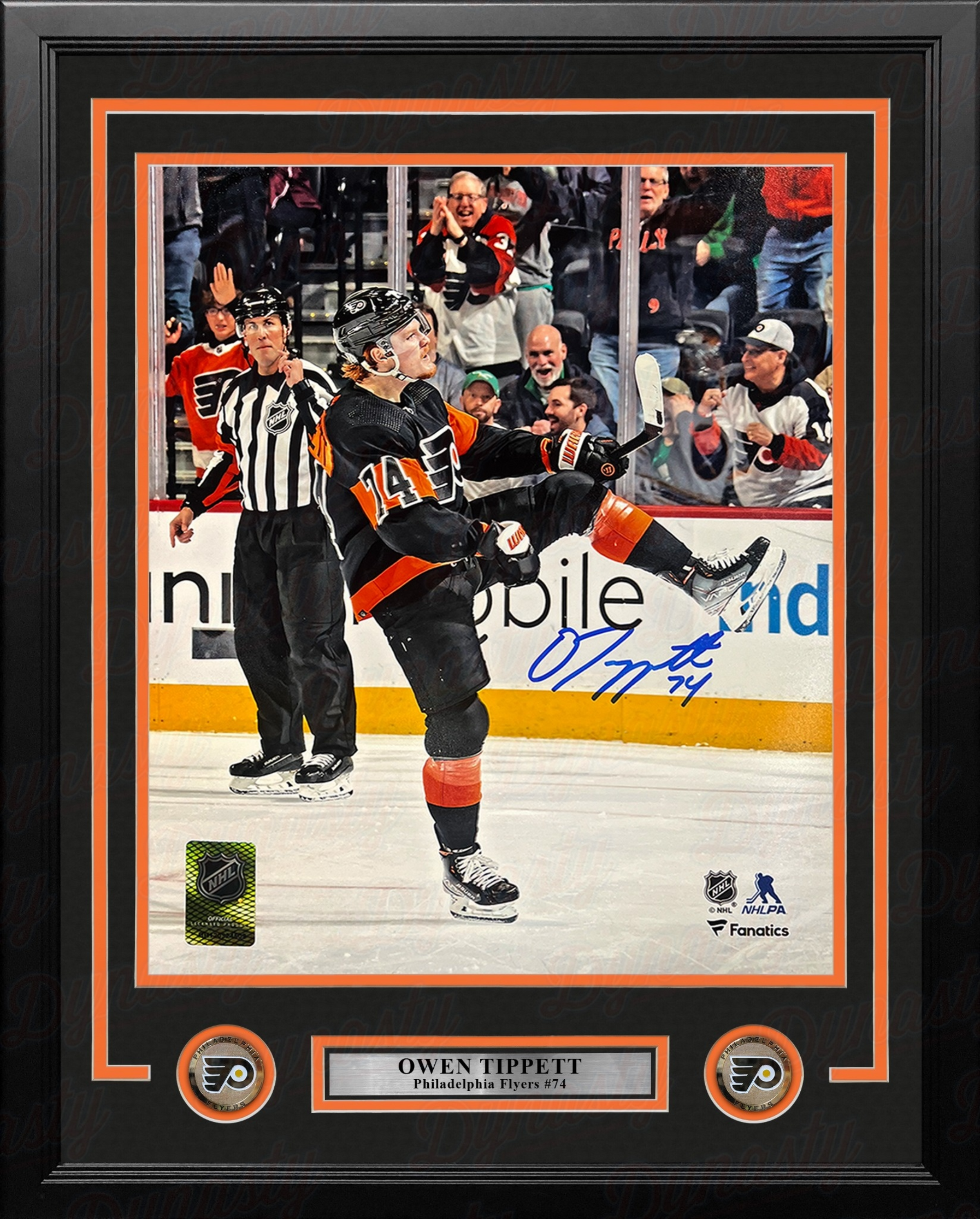 Owen Tippett Goal Celebration Philadelphia Flyers Autographed 16" x 20" Framed Hockey Photo