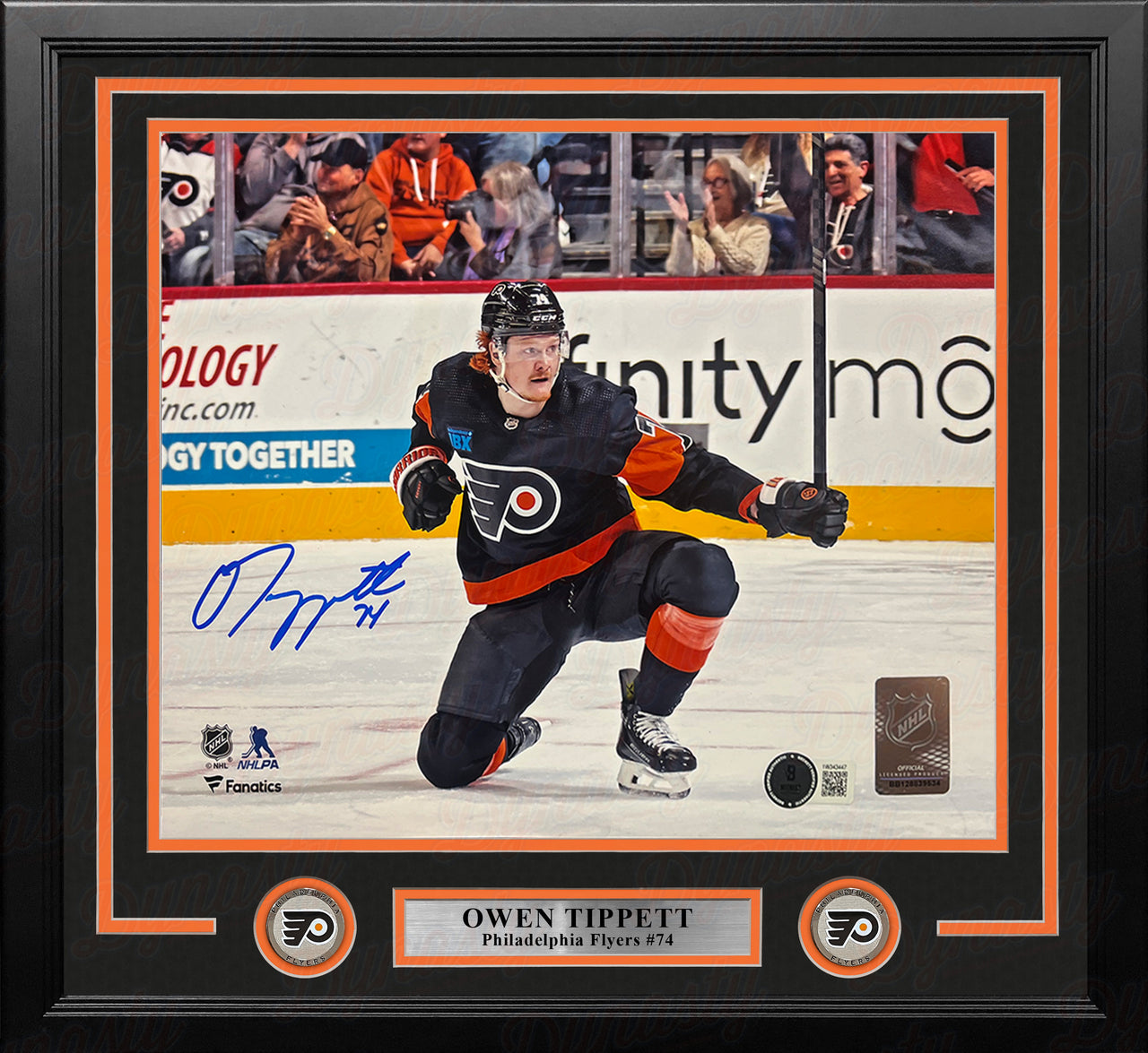 Owen Tippett Knee Celebration Philadelphia Flyers Autographed 11" x 14" Framed Hockey Photo