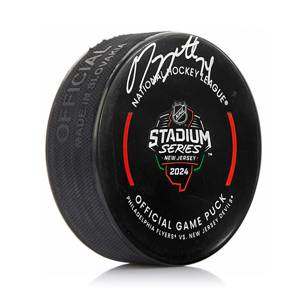 Owen Tippett Autographed Philadelphia Flyers 2024 Stadium Series Hockey Game Model Puck