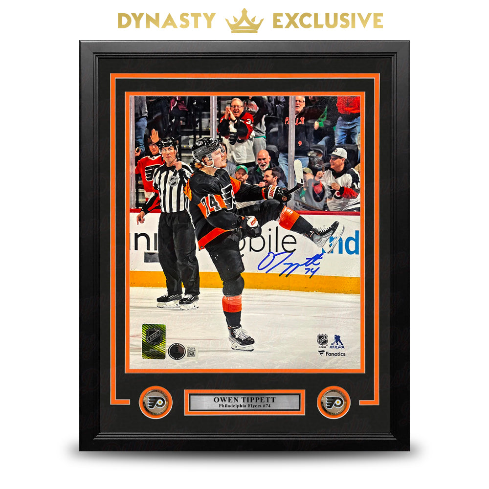 Owen Tippett Goal Celebration Philadelphia Flyers Autographed 11" x 14" Framed Hockey Photo