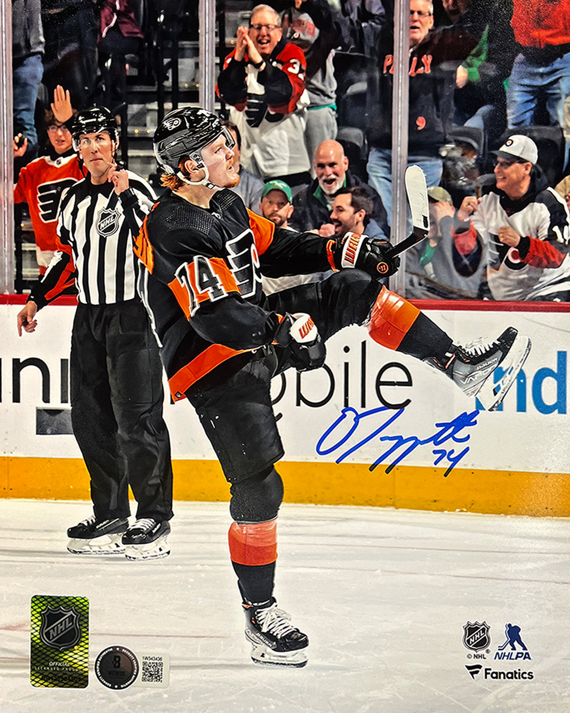 Owen Tippett Goal Celebration Philadelphia Flyers Autographed 16" x 20" Hockey Photo