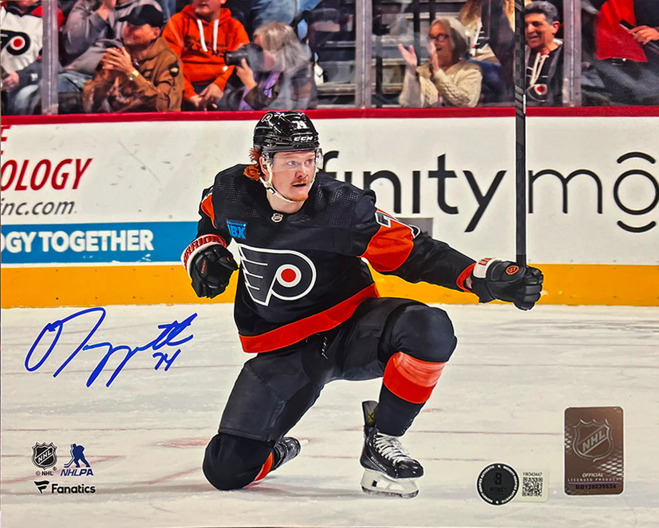 Owen Tippett Knee Celebration Philadelphia Flyers Autographed 16" x 20" Hockey Photo