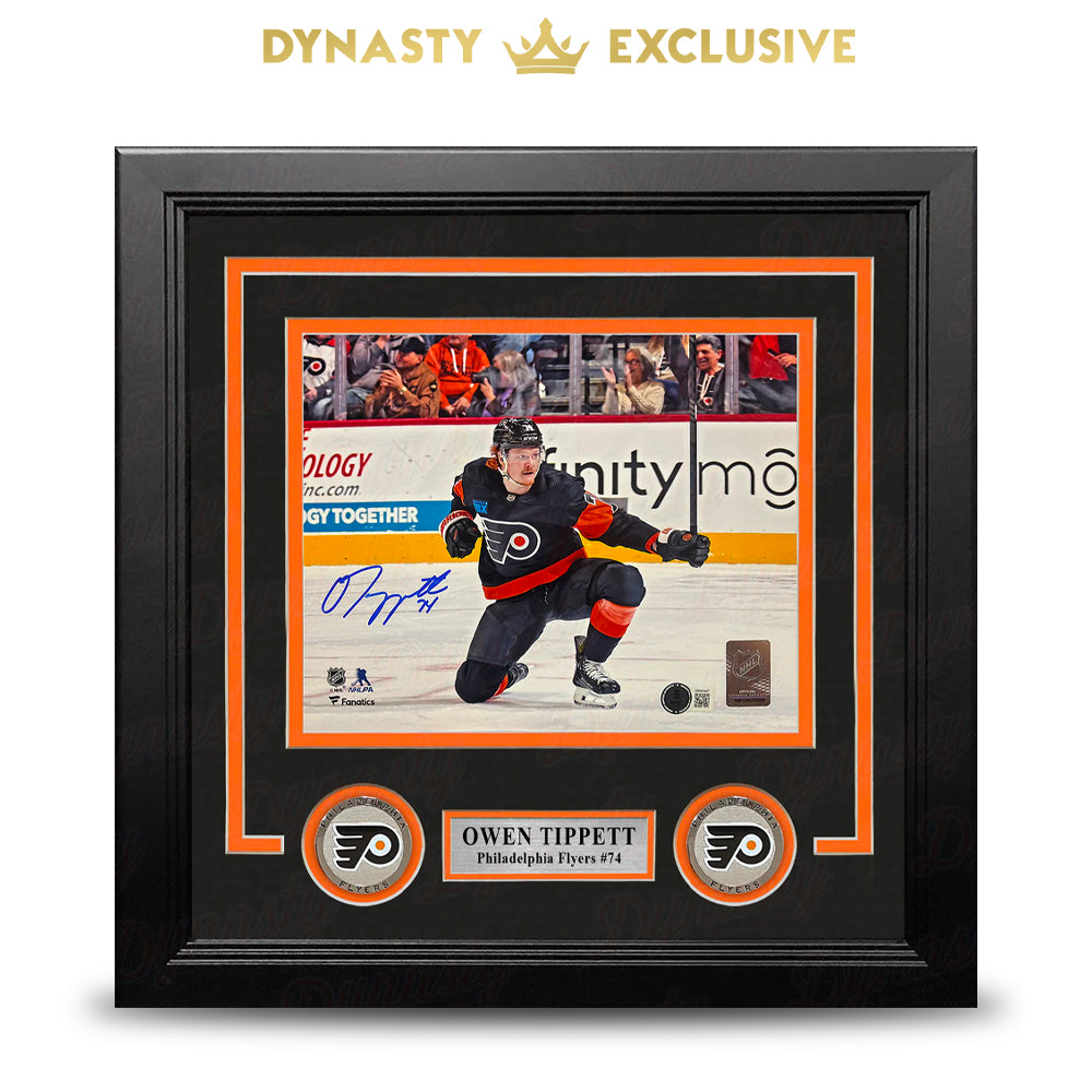 Owen Tippett Knee Celebration Philadelphia Flyers Autographed 8" x 10" Framed Hockey Photo