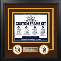 San Diego Padres Custom MLB Baseball Picture Frame Kit with Brown Matting, Yellow Trim, a Gold Nameplate, and Padres logos