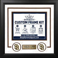 San Diego Padres Custom MLB Baseball Picture Frame Kit with White Matting, Brown Trim, a Gold Nameplate, and Padres logos