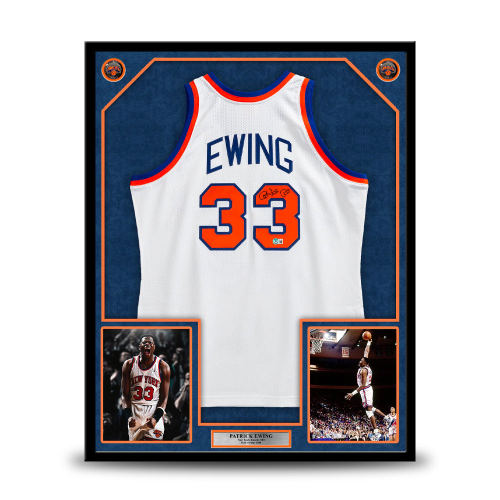 Patrick Ewing New York Knicks Autographed Framed White Mitchell & Ness 1985-86 Basketball Jersey