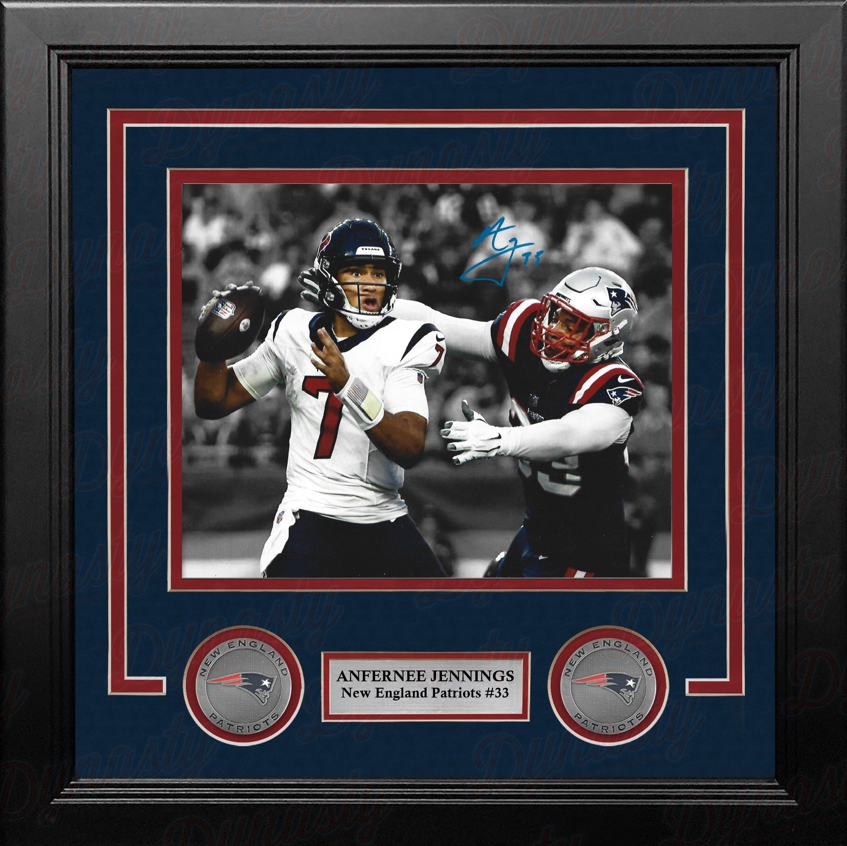 Anfernee Jennings Patriots Autographed Texans Sack 8x10 Framed Photo