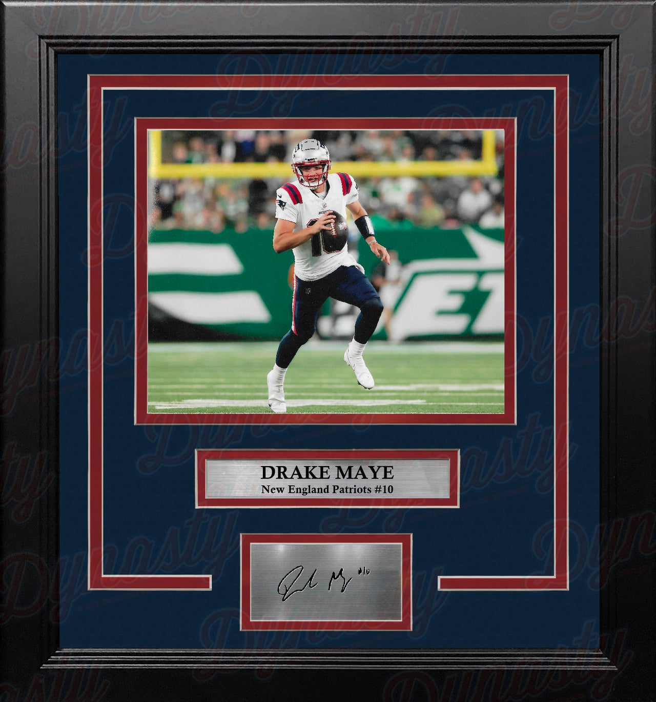 Drake Maye in Action New England Patriots 8" x 10" Framed Football Photo with Engraved Autograph