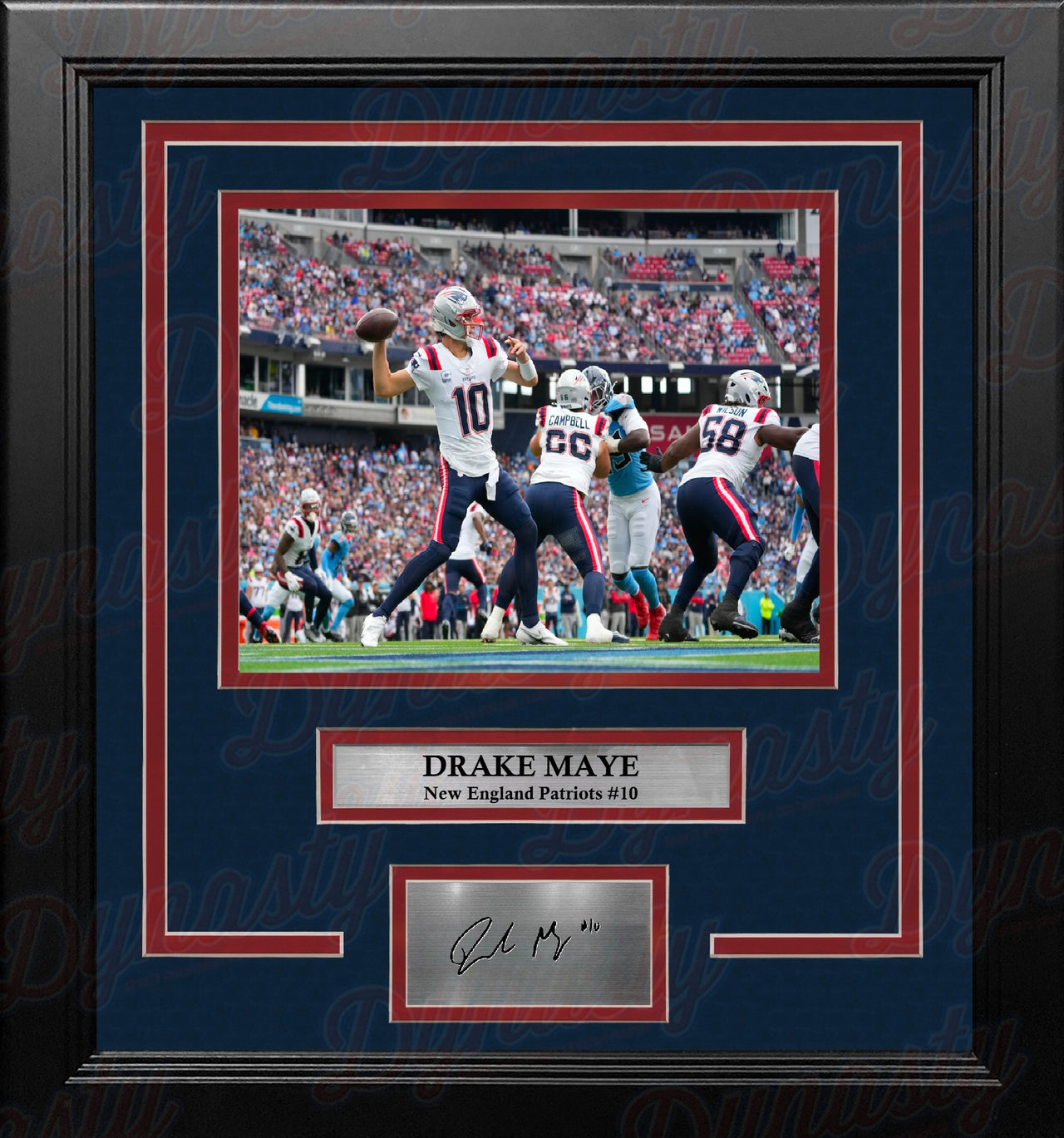 Drake Maye Throwing Action New England Patriots 8x10 Framed Football Photo with Engraved Autograph