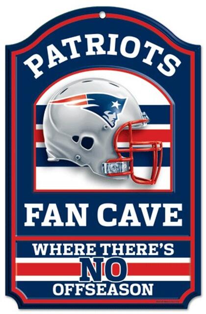 New England Patriots Fan Cave 11" x 17" Helmet Logo Wood Sign