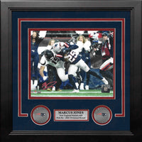 Marcus Jones New England Patriots Signed Pick Six 8" x 10" Framed Photo - Red Signature - Dynasty Sports & Framing 