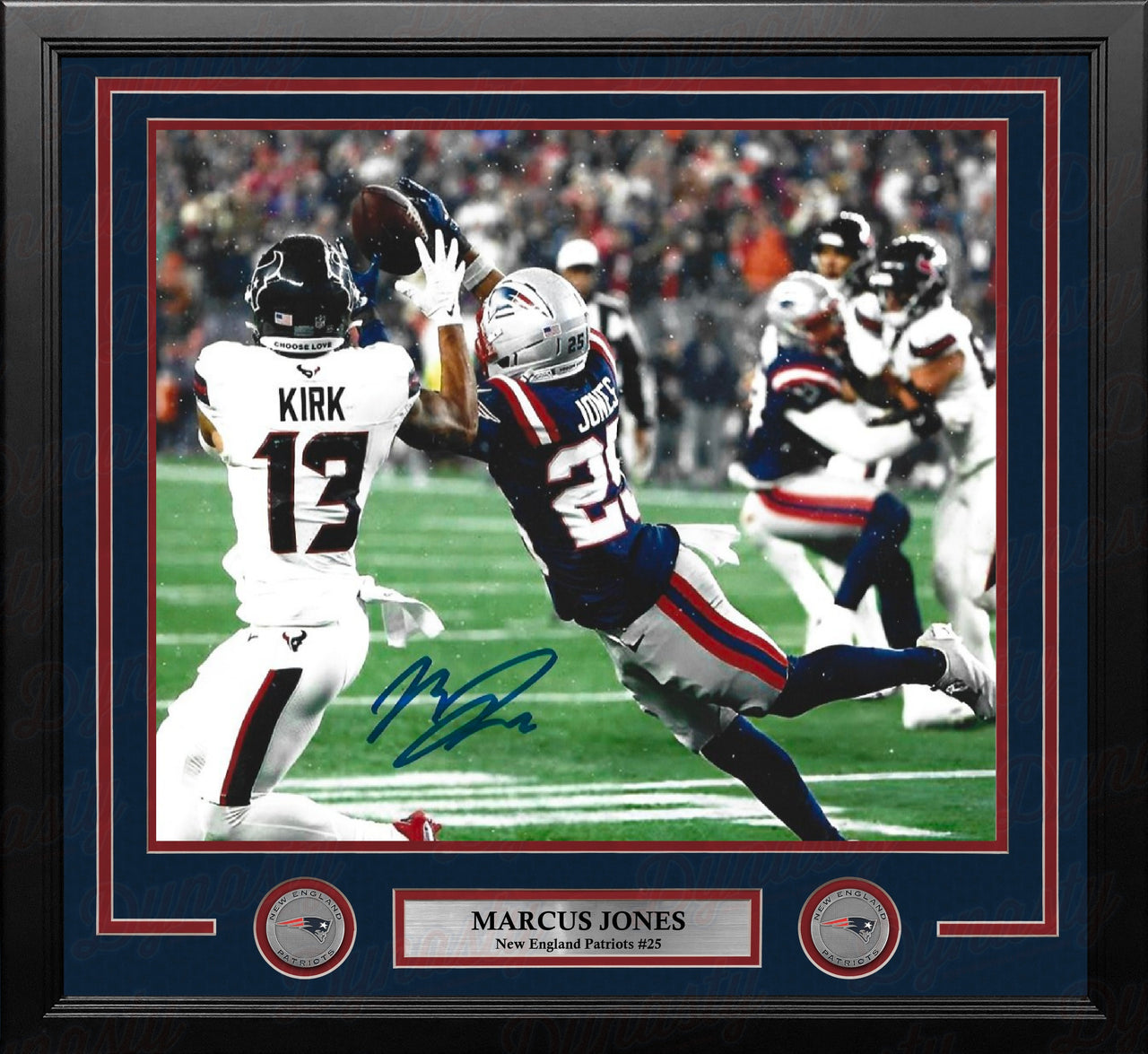 Marcus Jones Picks Off Stroud New England Patriots Autographed 16" x 20" Framed Football Photo