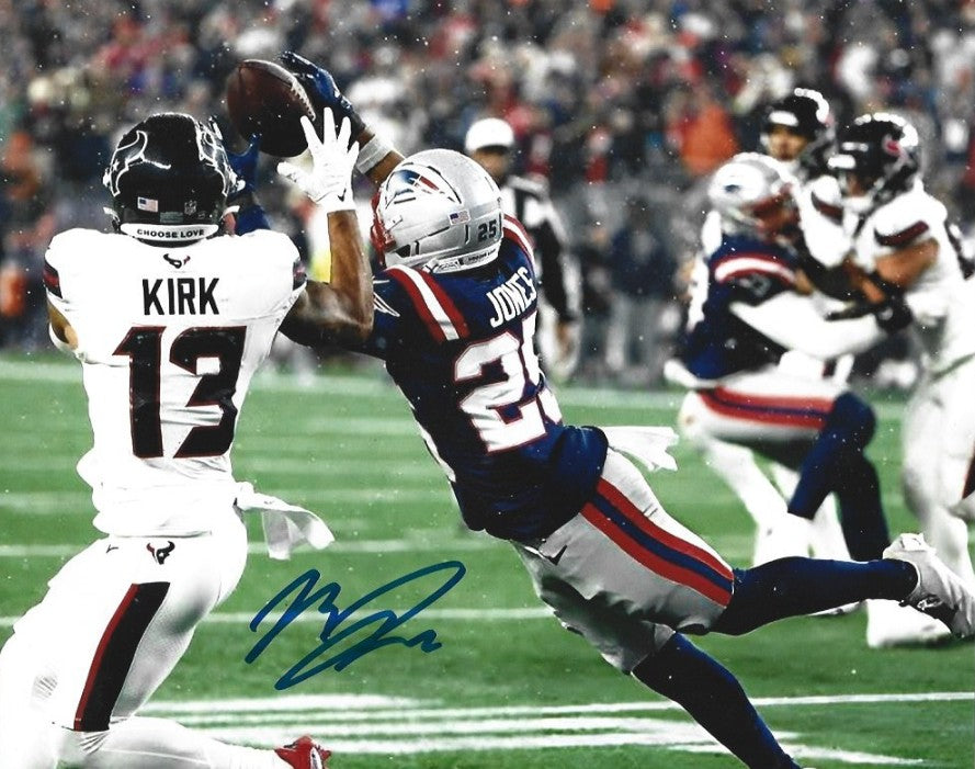 Marcus Jones Picks Off Stroud New England Patriots Autographed 8" x 10" Football Photo