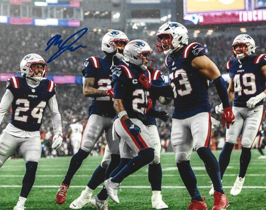 Marcus Jones New England Patriots Signed Pick Six Celebration 8" x 10" Photo