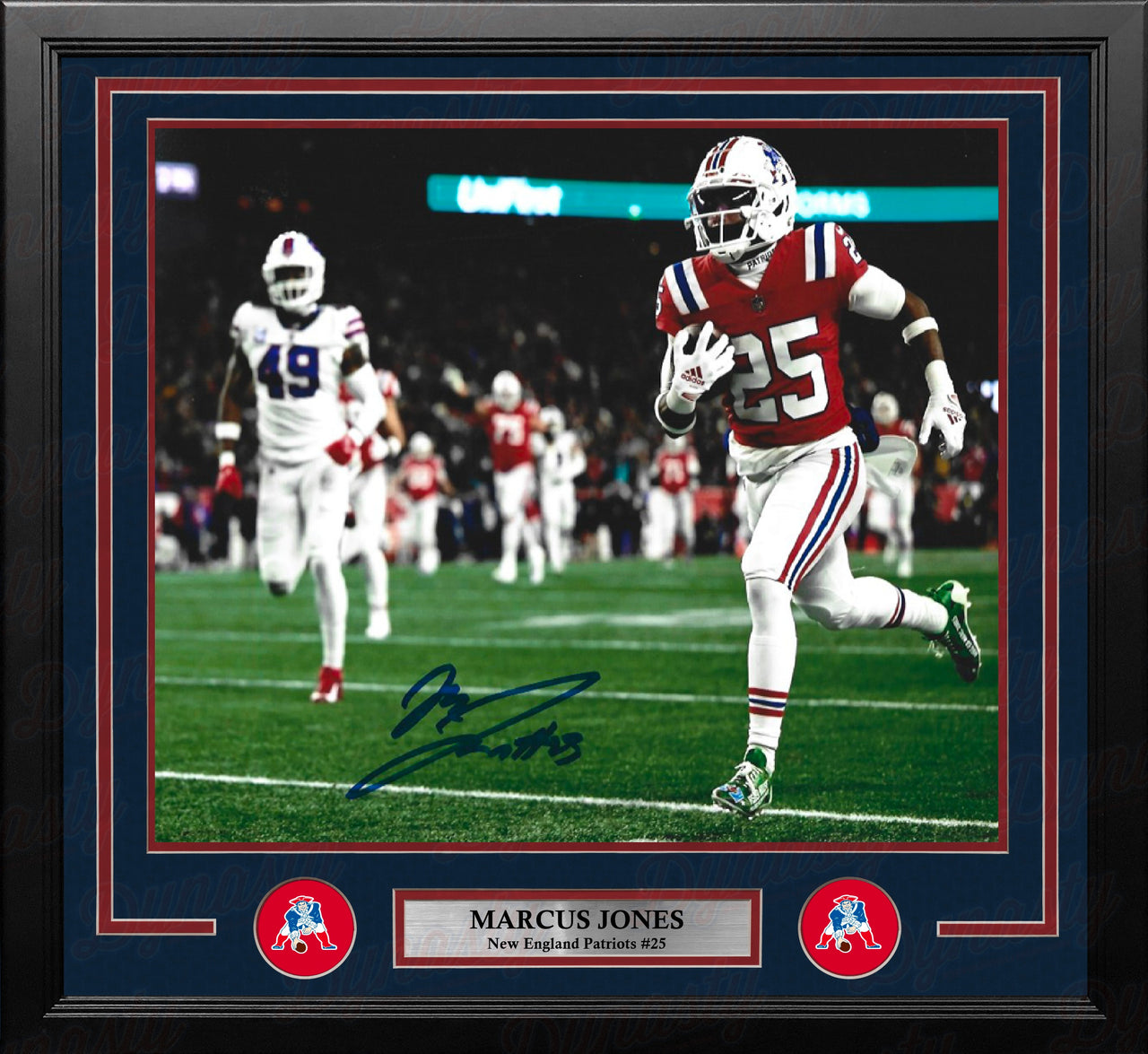 Marcus Jones New England Patriots Signed 16" x 20" Pick 6 Framed Photo