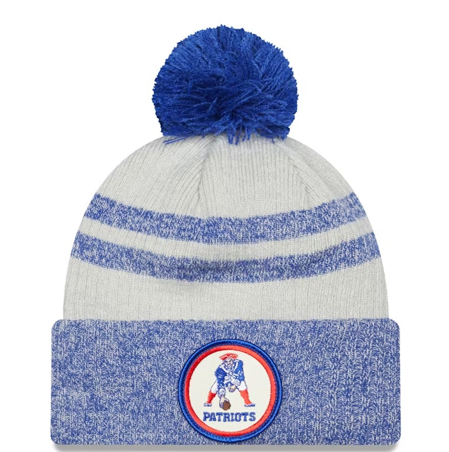 New England Patriots New Era Sideline Throwback Cuffed Pom Knit Hat - Navy