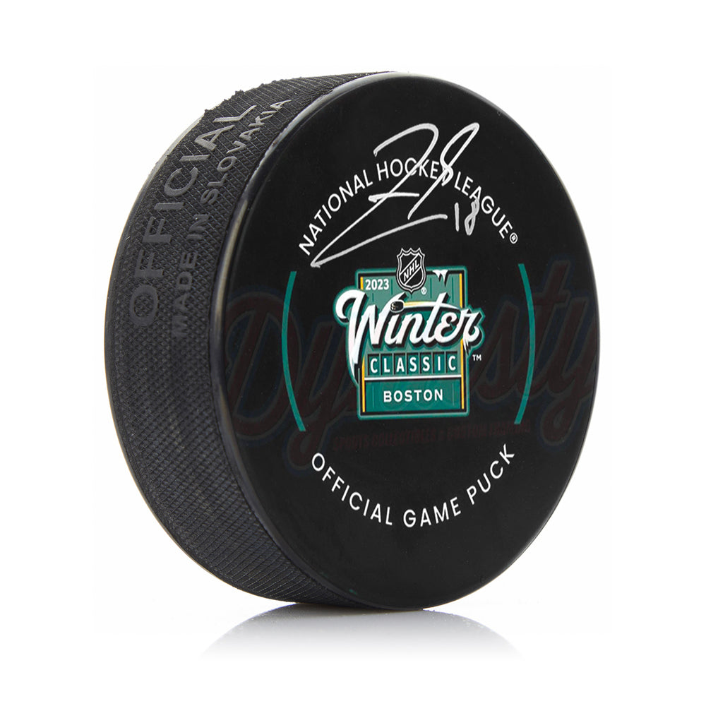 Pavel Zacha Boston Bruins Autographed 2023 Winter Classic Game Model Puck