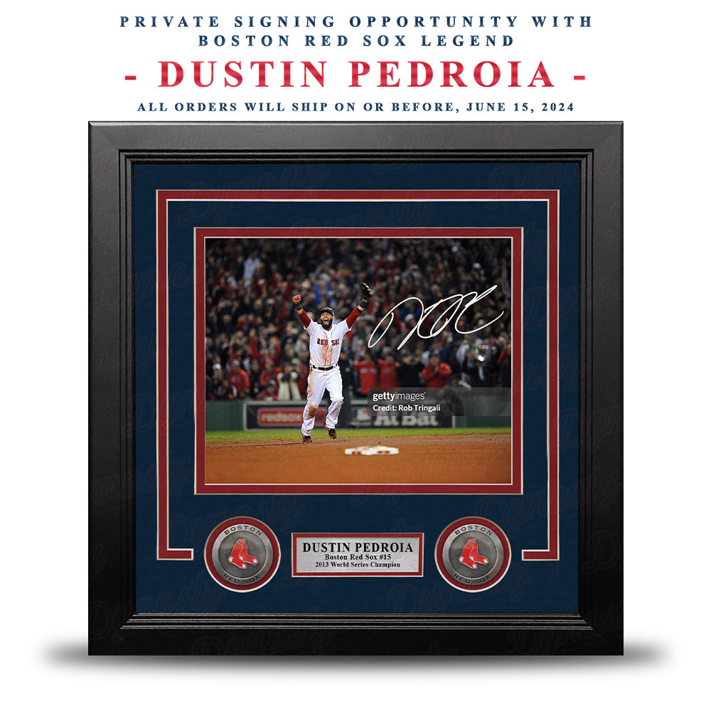 Dustin Pedroia Autographed 2013 World Series Final Out Framed Photo | Pre-Sale Opportunity