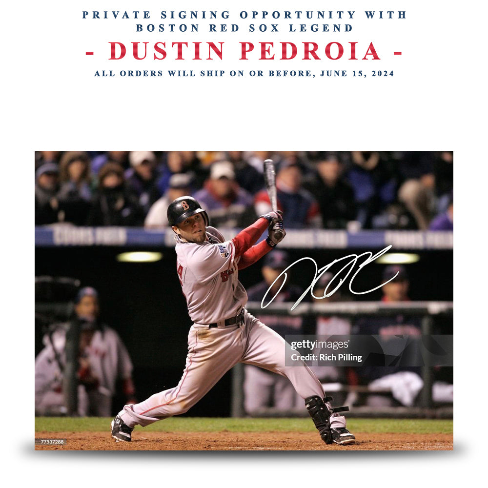 Dustin Pedroia Autographed 2007 World Series Game 3 Hit Photo | Pre-Sale Opportunity