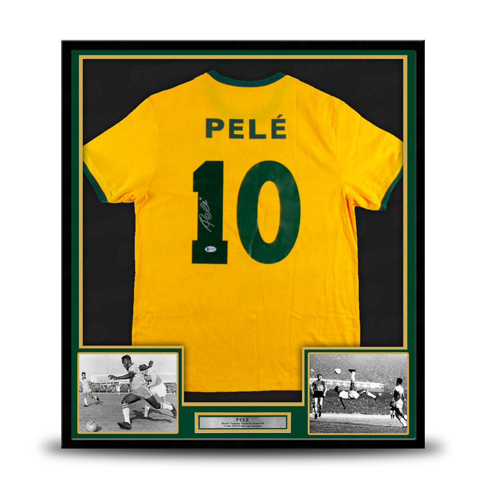 Pele Autographed Framed Soccer Jersey & Photo Collage