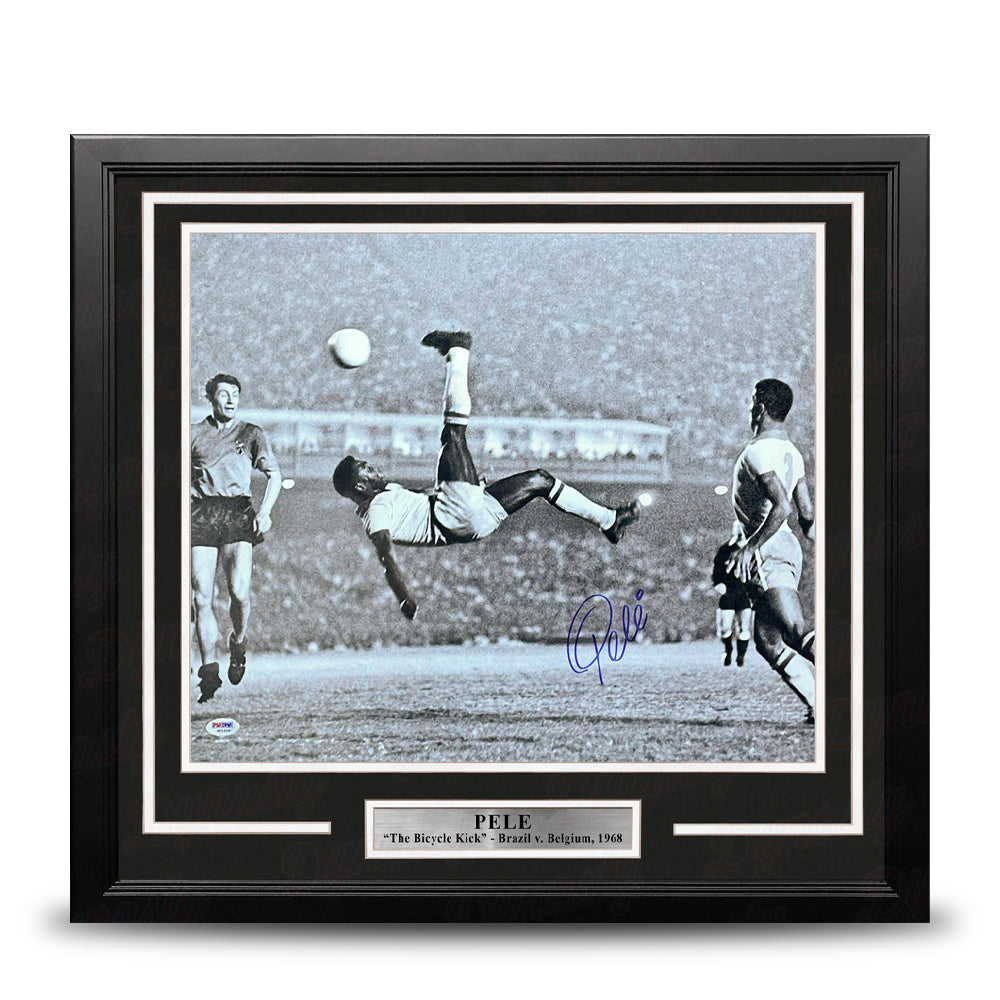 Pele Bicycle Kick, Brazil v. Belgium Autographed Soccer 16" x 20" Framed and Matted Photo