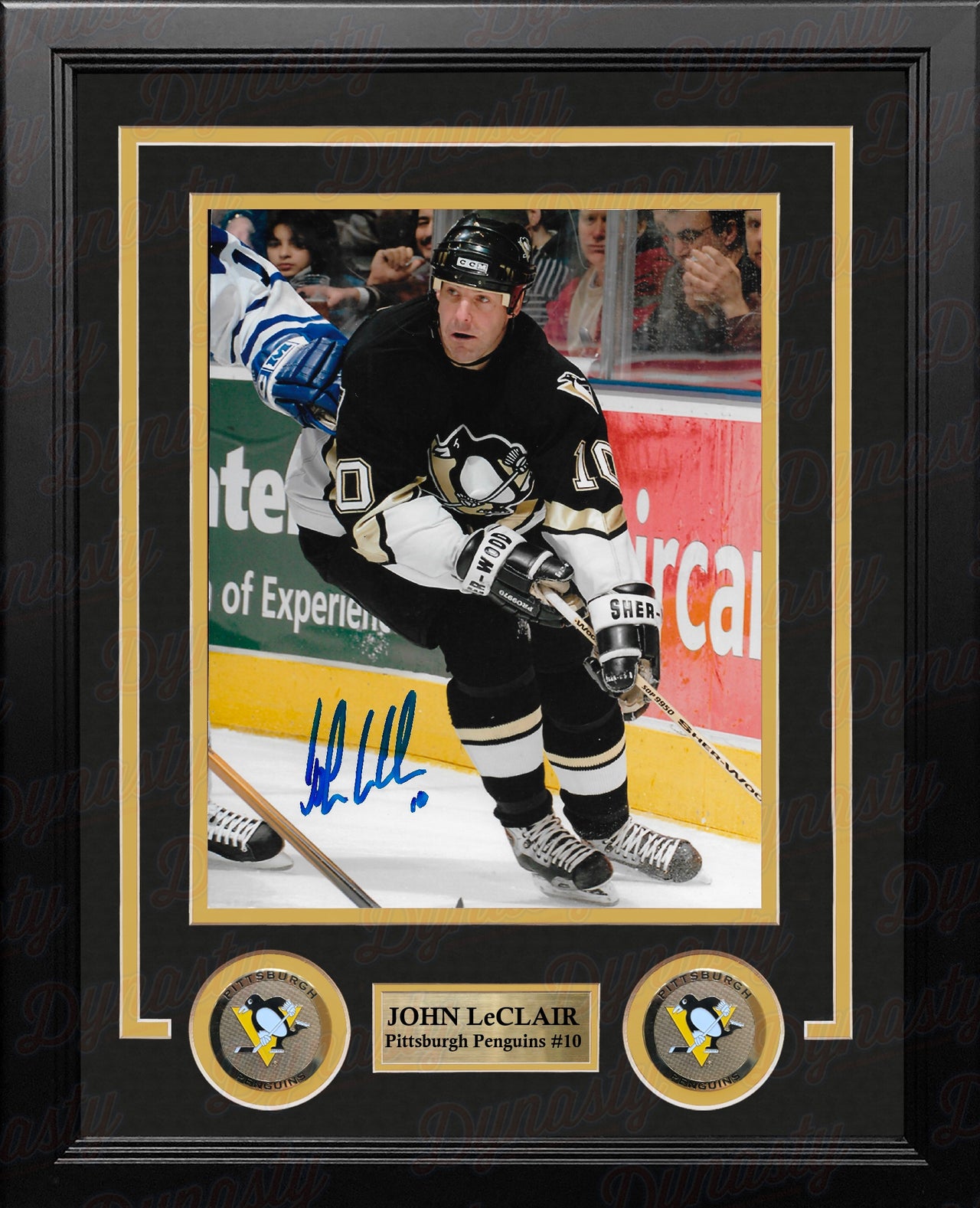 John LeClair in Action Pittsburgh Penguins Autographed 8" x 10" Framed Hockey Photo