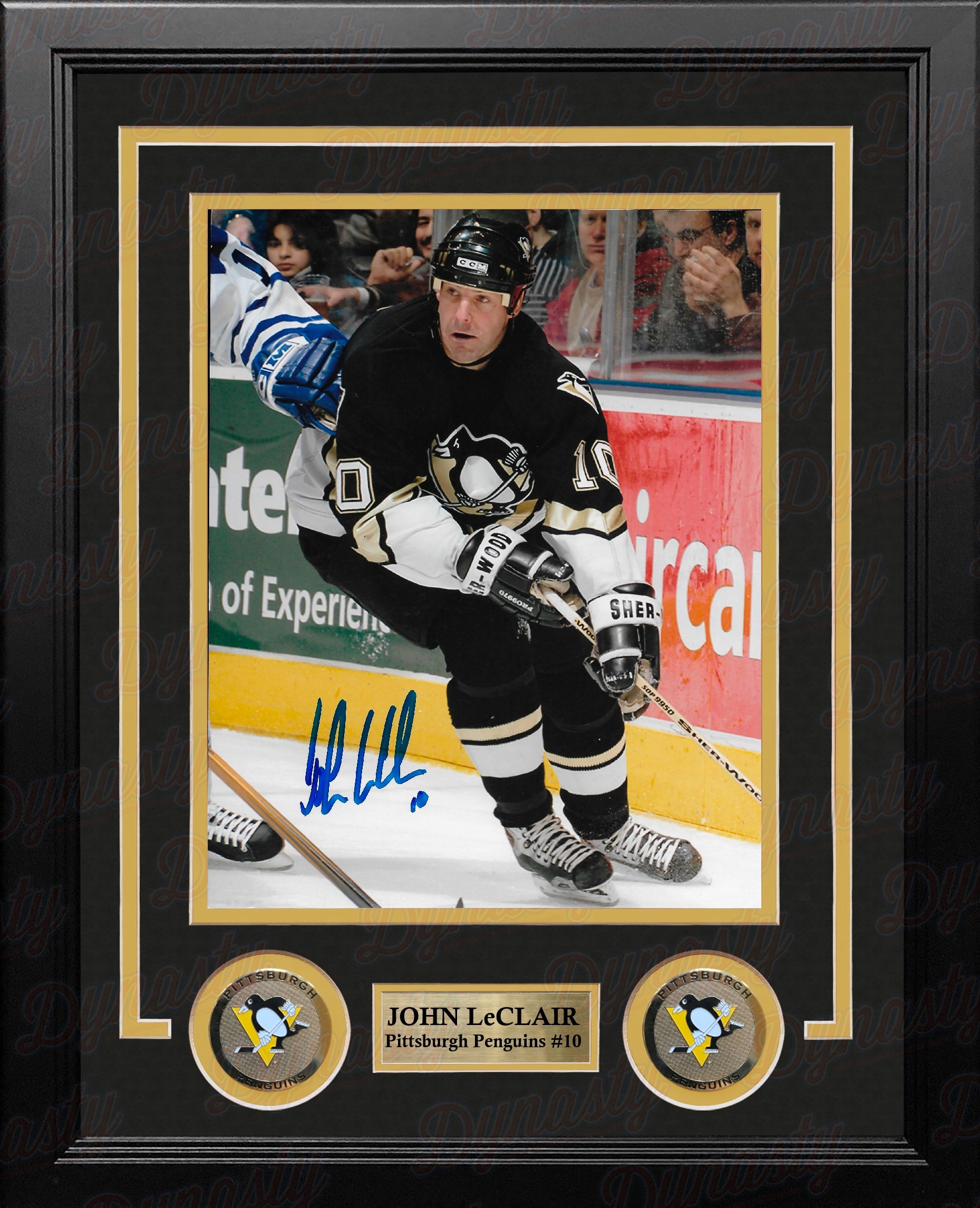 John LeClair in Action Pittsburgh Penguins Autographed 8" x 10" Framed Hockey Photo