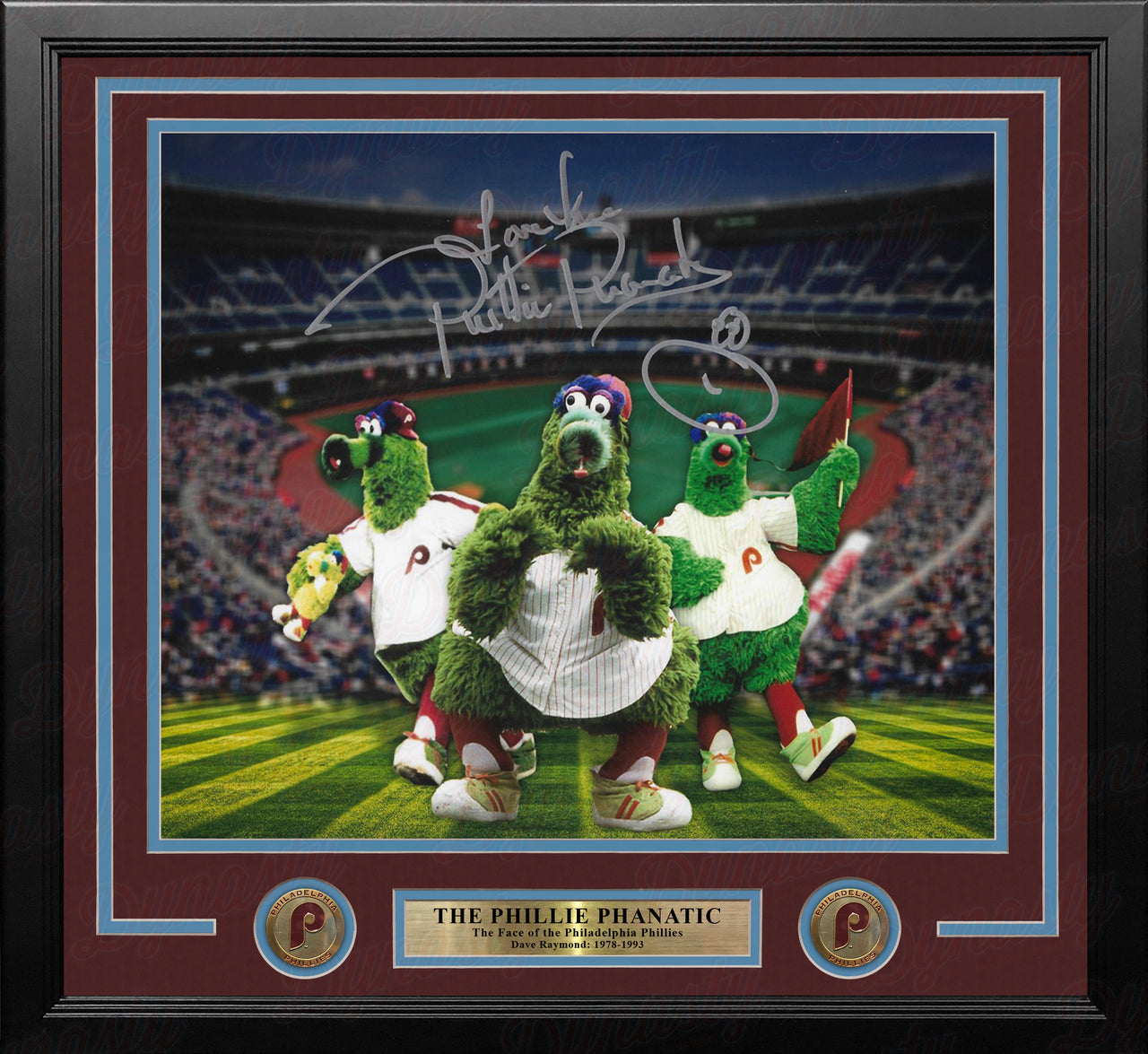Phillie Phanatic Dave Raymond Autographed 11" x 14" Framed Baseball Collage Photo - Dynasty Sports & Framing
