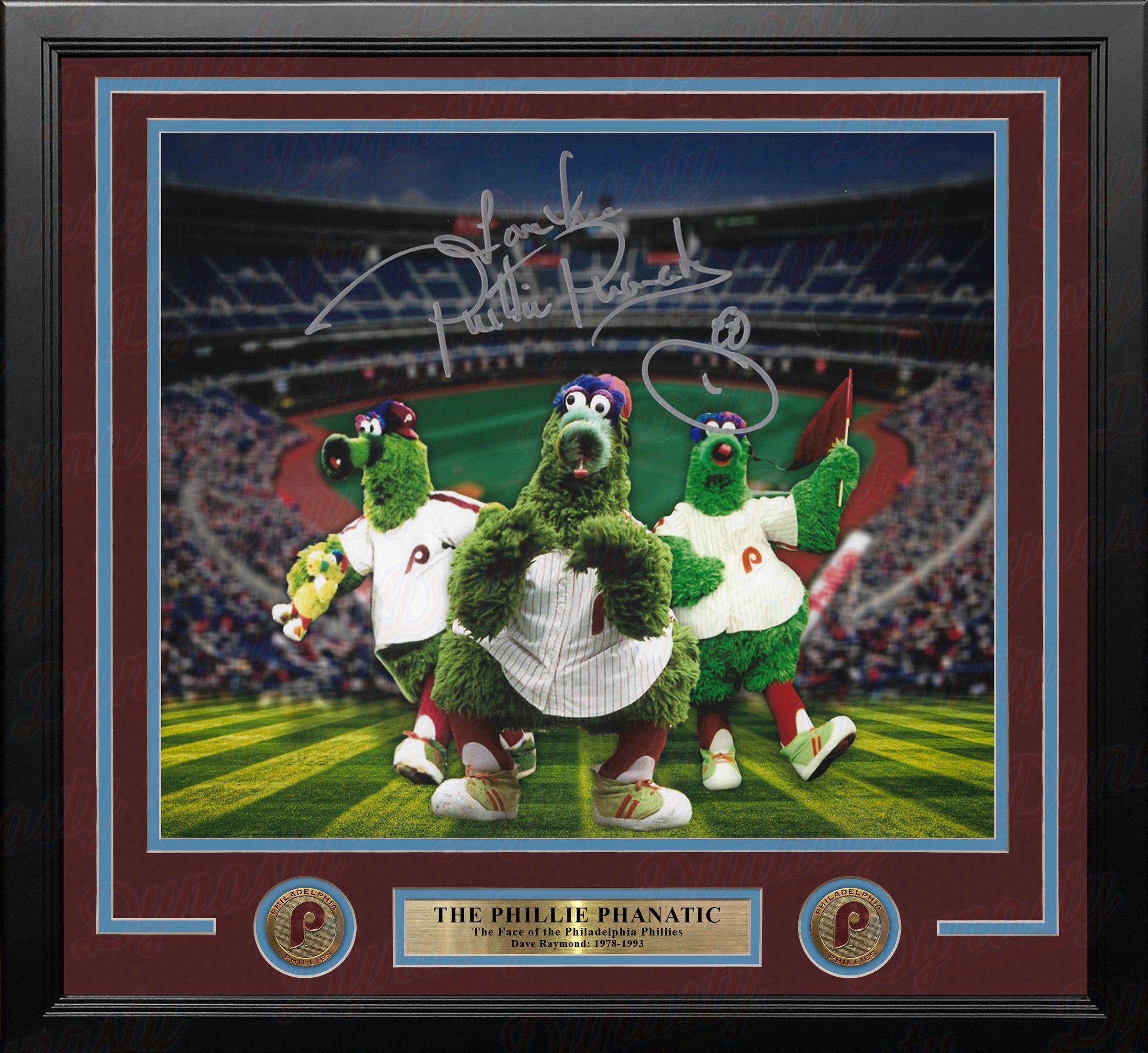 Phillie Phanatic Dave Raymond Autographed 11" x 14" Framed Baseball Collage Photo - Dynasty Sports & Framing 