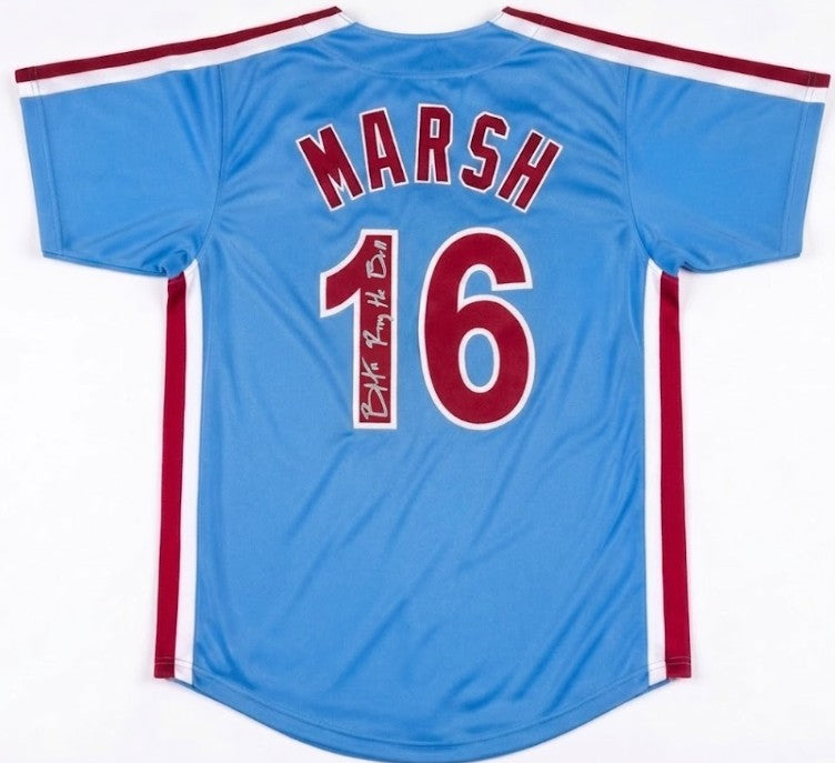 Brandon Marsh Philadelphia Baseball Pro-Style Signed Throwback Jersey Inscribed Ring the Bell