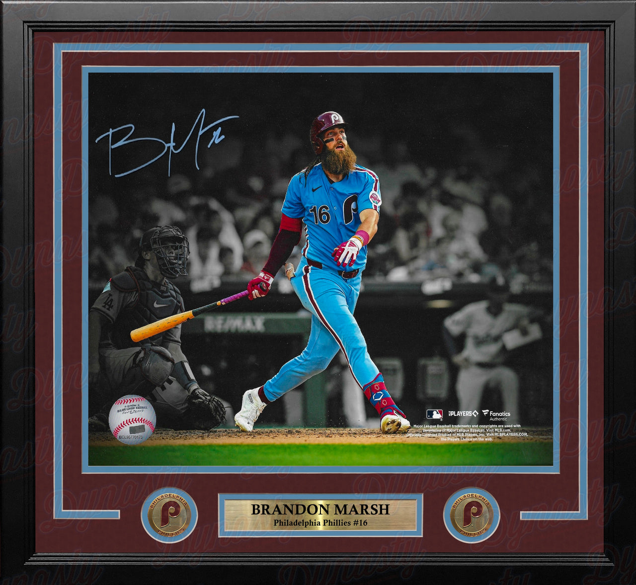 Brandon Marsh Home Run Philadelphia Phillies Autographed 16" x 20" Framed Throwback Blackout Photo