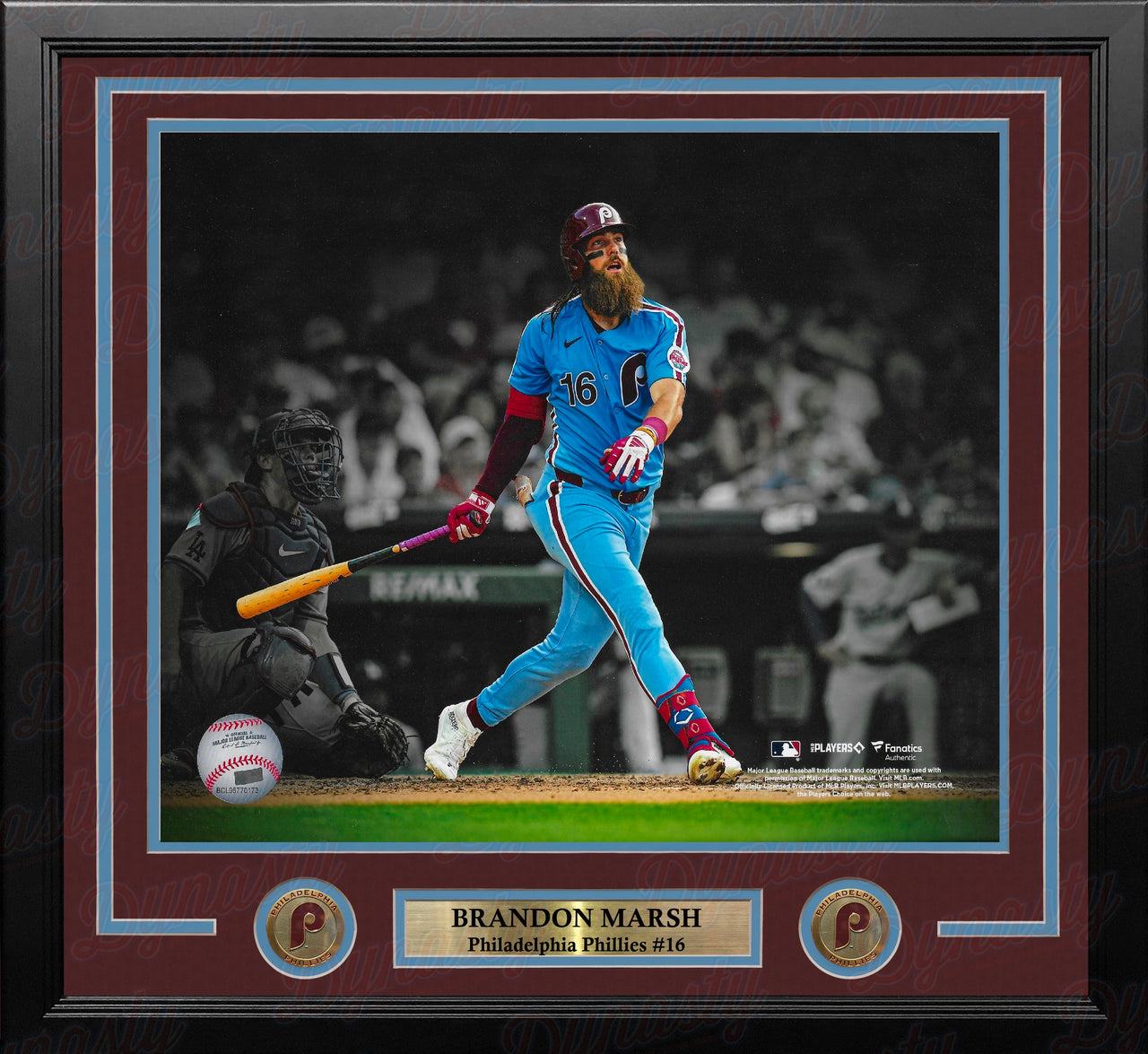 Brandon Marsh Home Run Philadelphia Phillies 11" x 14" Framed Throwback Blackout Photo - Dynasty Sports & Framing 
